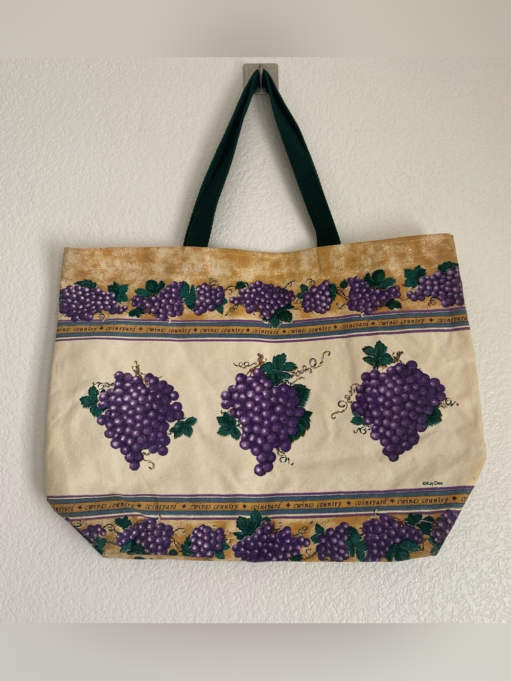 Vintage Kay Dee designs vinyard wine country pattern canvas tote bag